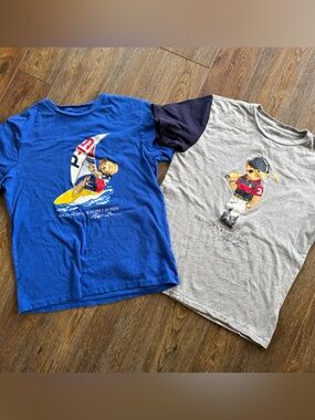 Polo Ralph Lauren Blue Sailboat Graphic Tee & Gray Bear Raglan Tee Set 14/16